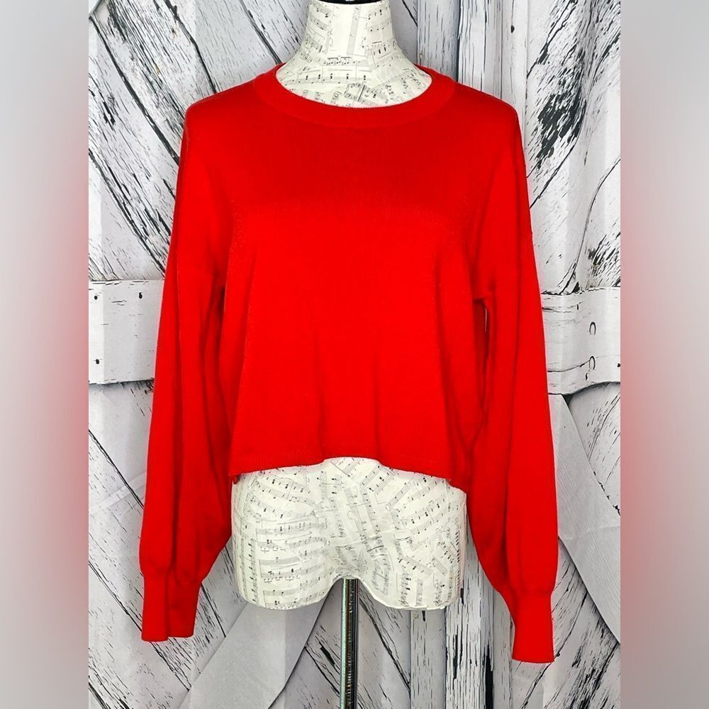 Silverflint Cropped Knit Sweater Long Sleeves Red L